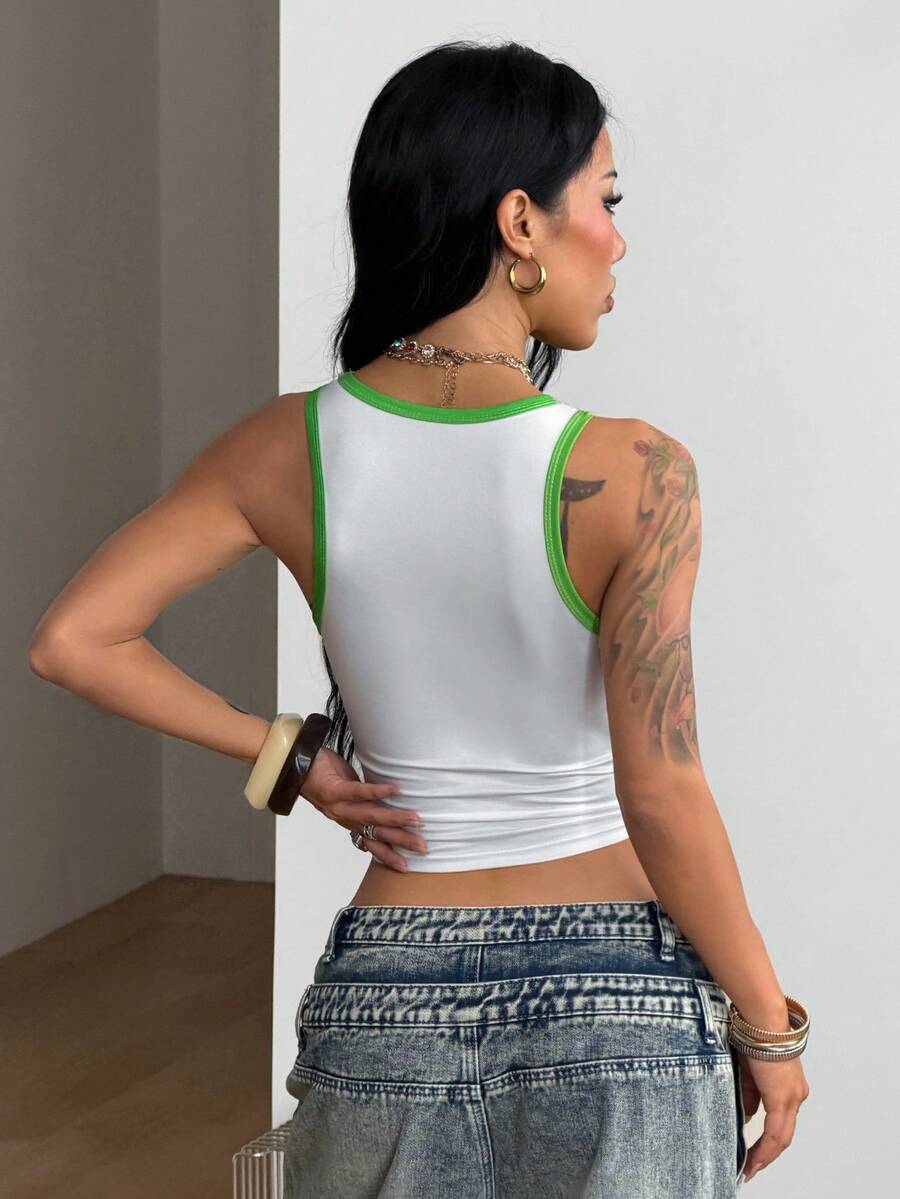 Multicolor slim fit crop tank top for women featuring a round neck and rib-knit backless design.