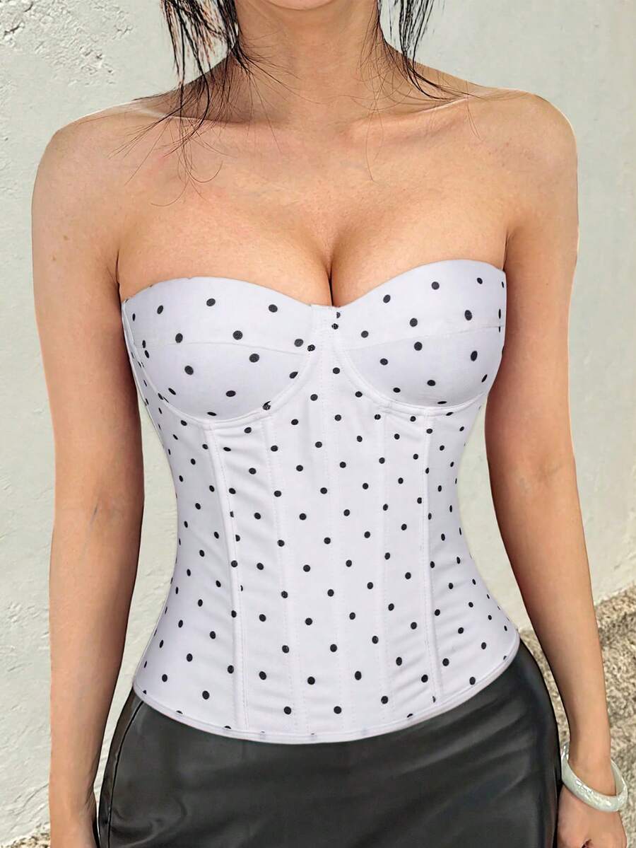 Solid color strapless corset tube top featuring a backless lace-up back design and cropped slim fit.