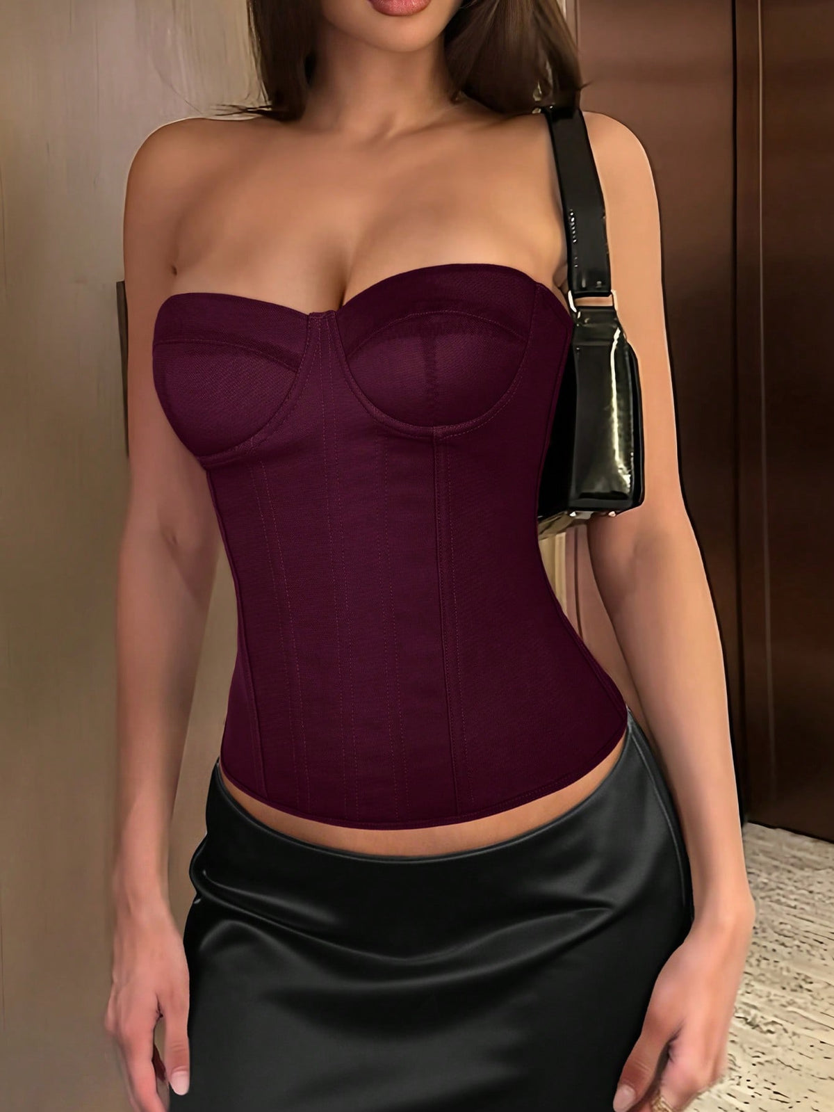 Solid color strapless corset tube top featuring a backless lace-up back design and cropped slim fit.