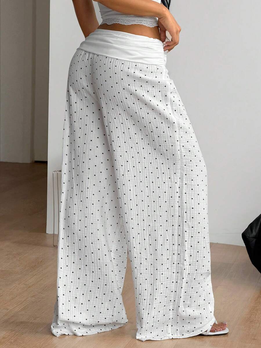 Women's 100% cotton casual wide leg pants with elastic waist and ruched detail