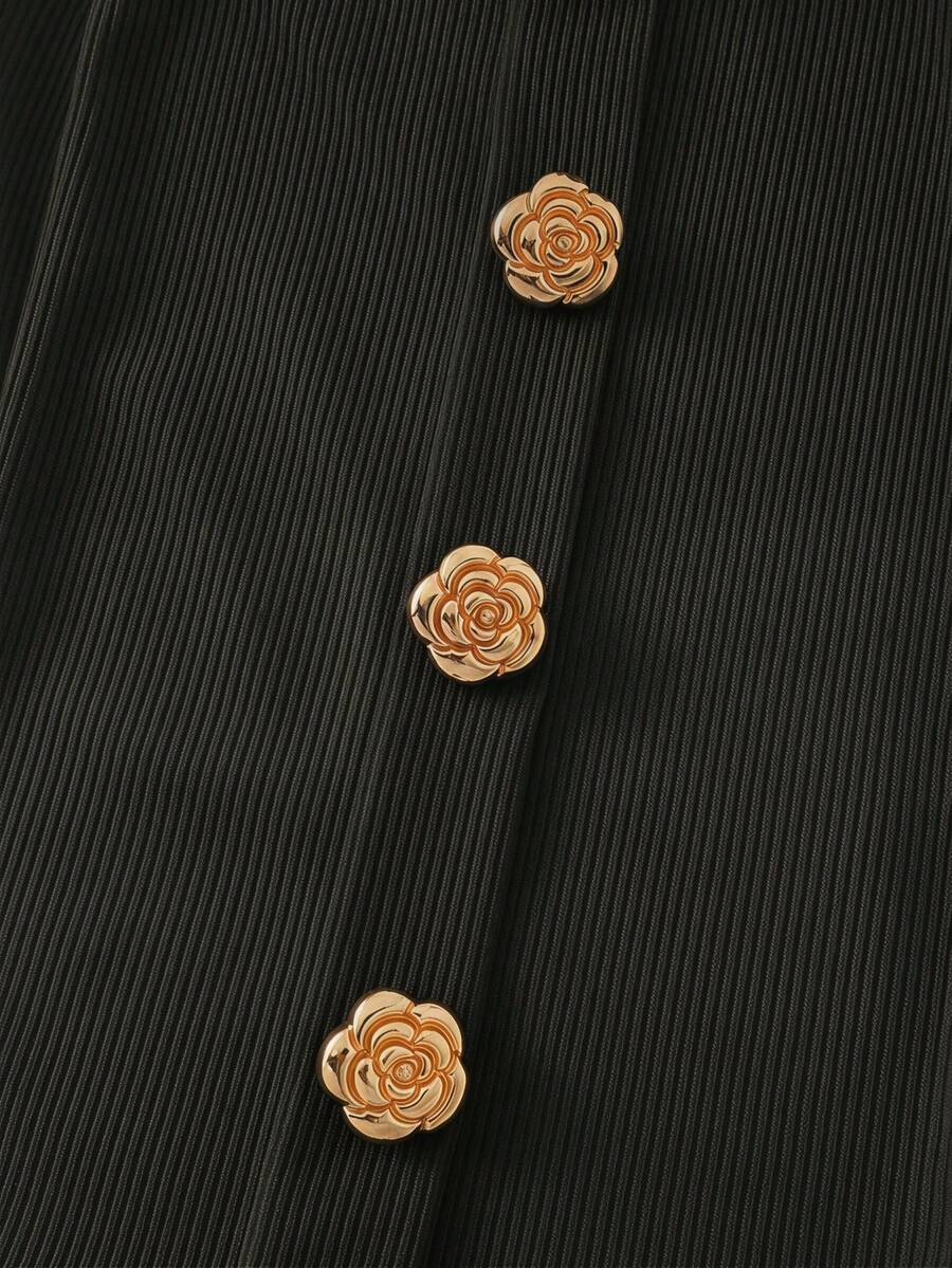 Women's slim fit square neck sleeveless knit tank top featuring a front faux placket with decorative gold metal buttons.