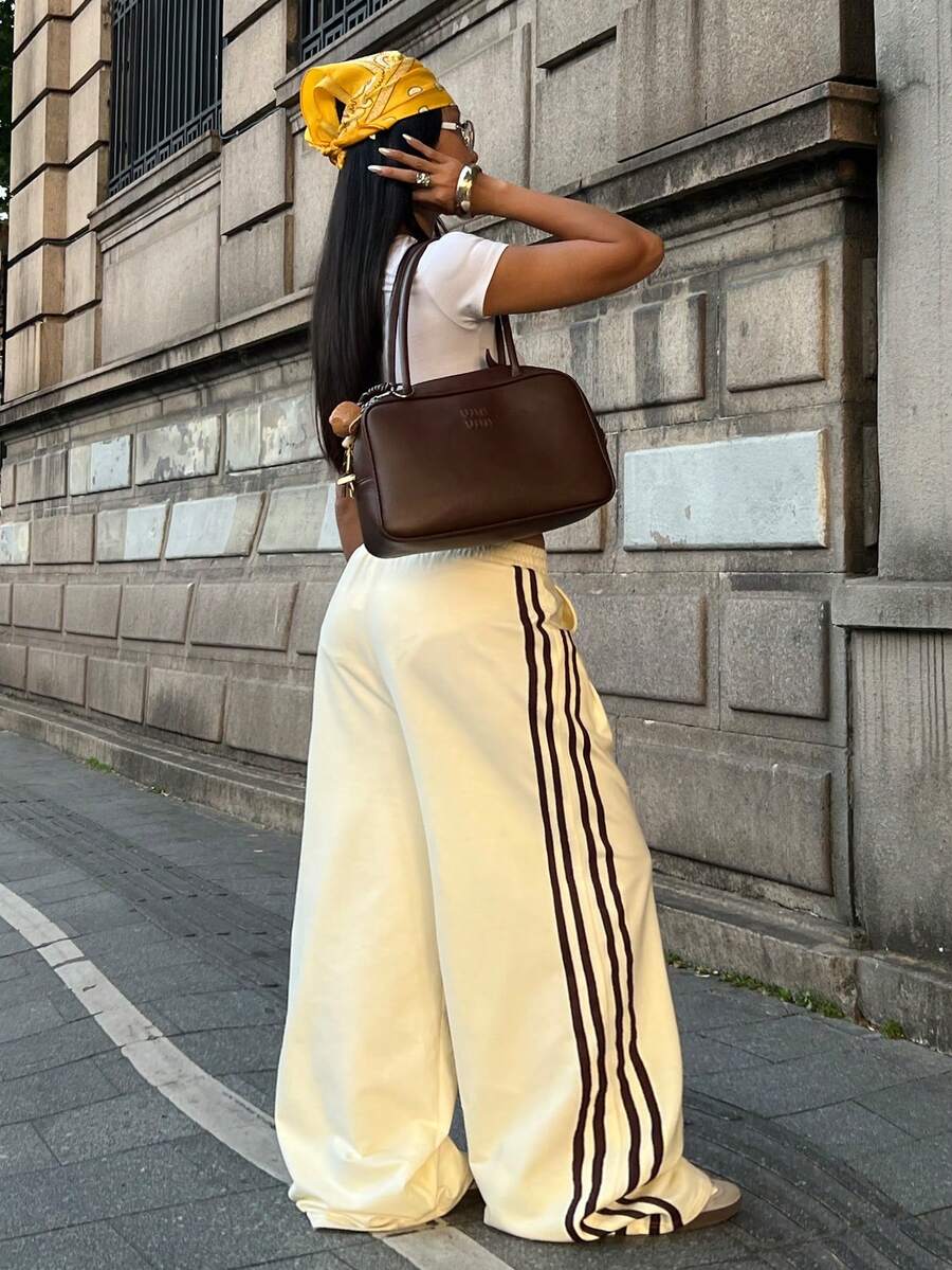 Women's loose straight leg casual pants with drawstring elastic waist and pockets