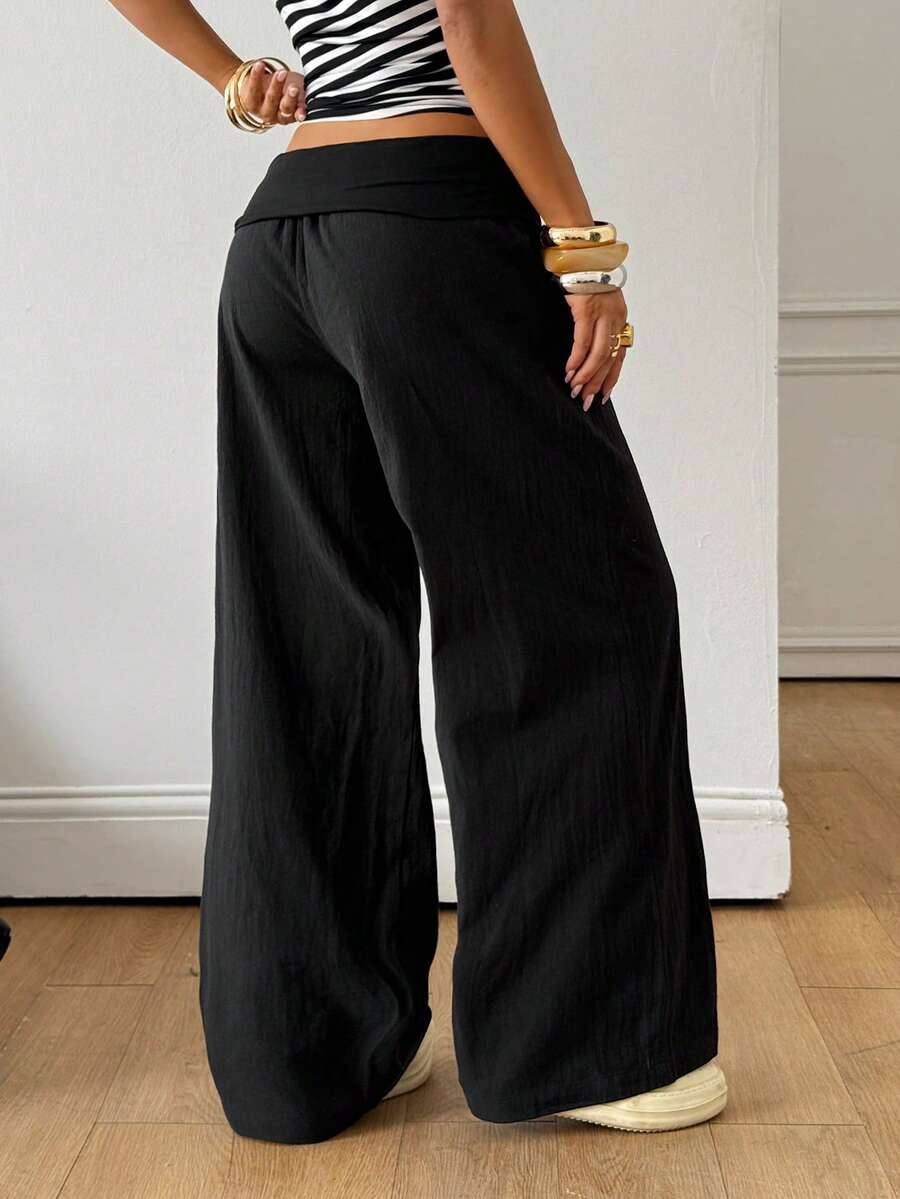 Women's 100% cotton casual wide leg pants with elastic waist and ruched detail