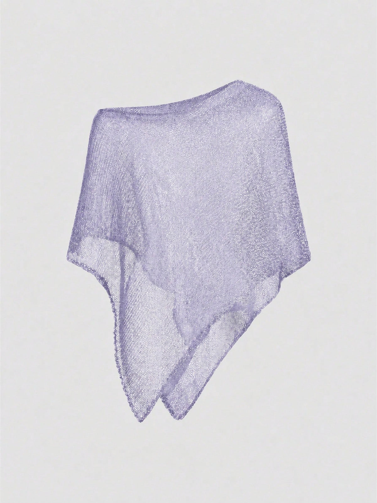 Women's casual hollow knit poncho top with boat neck, cloak sleeves, and asymmetrical hem