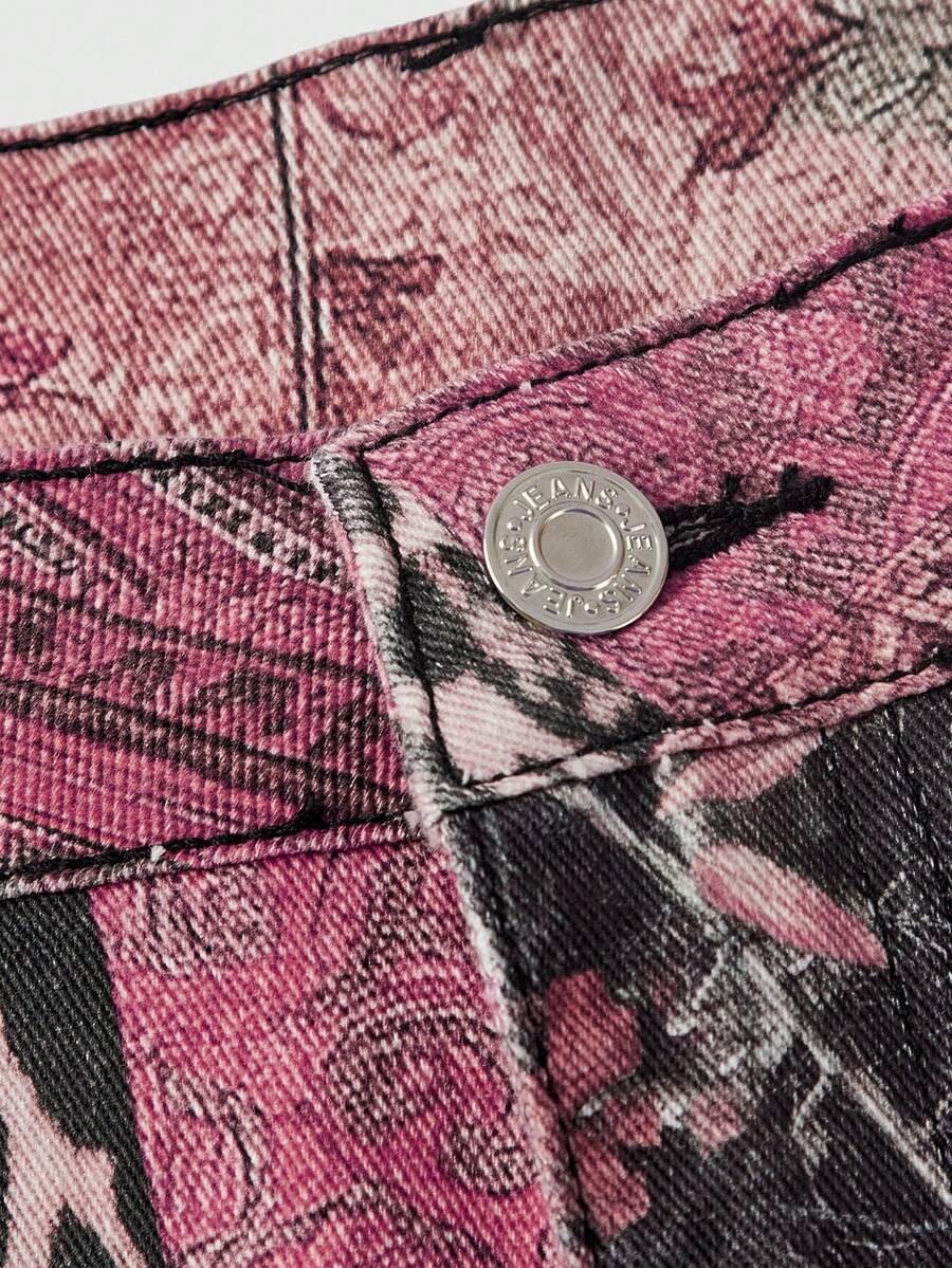 Vintage animal print ultra low waist mini shorts featuring button zipper closure, pockets, and regular fit.