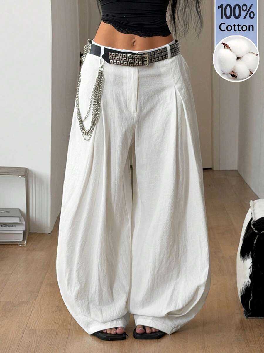 Casual black striped woven long pants for women featuring a low waist and loose fit design.