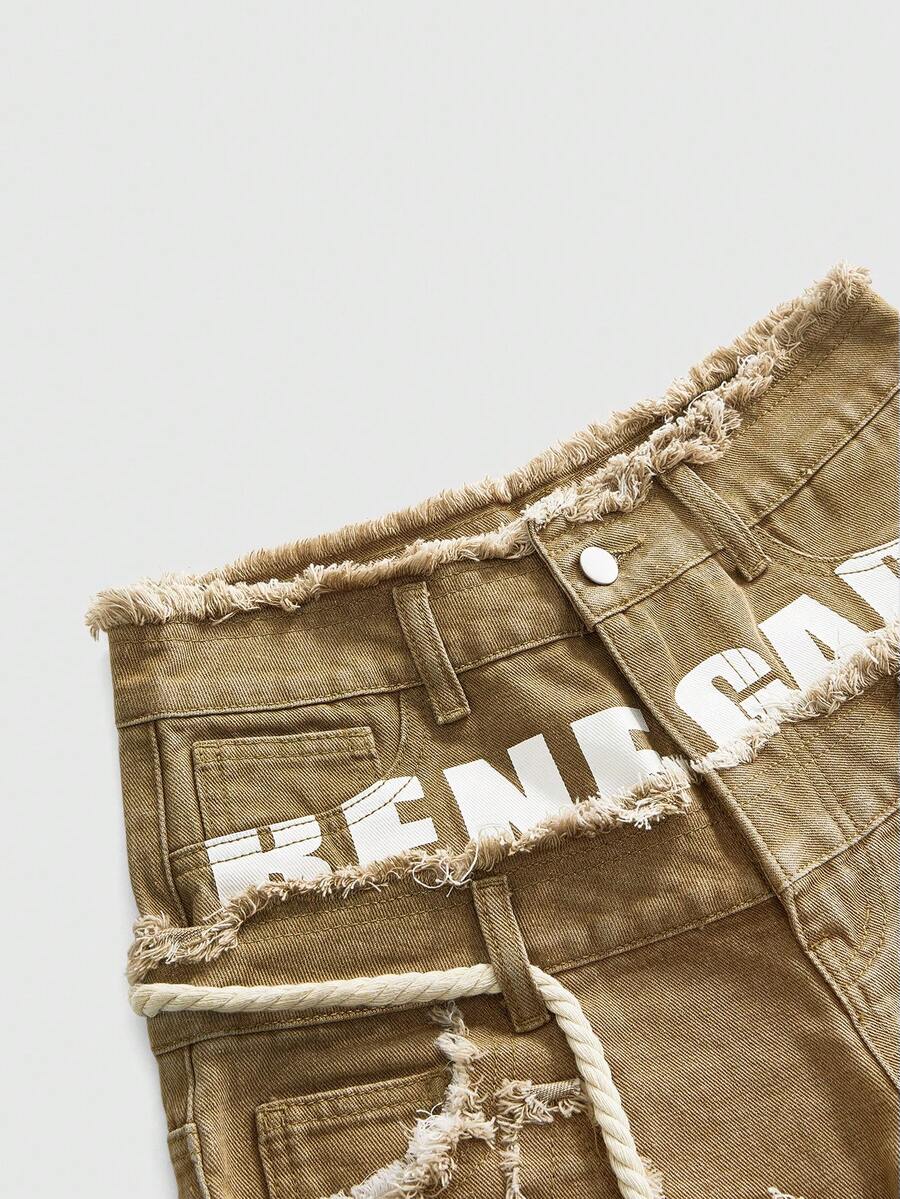 Women's blue denim bermuda shorts featuring a double waistband, star patch detail, ripped accents, and zipper fly closure.
