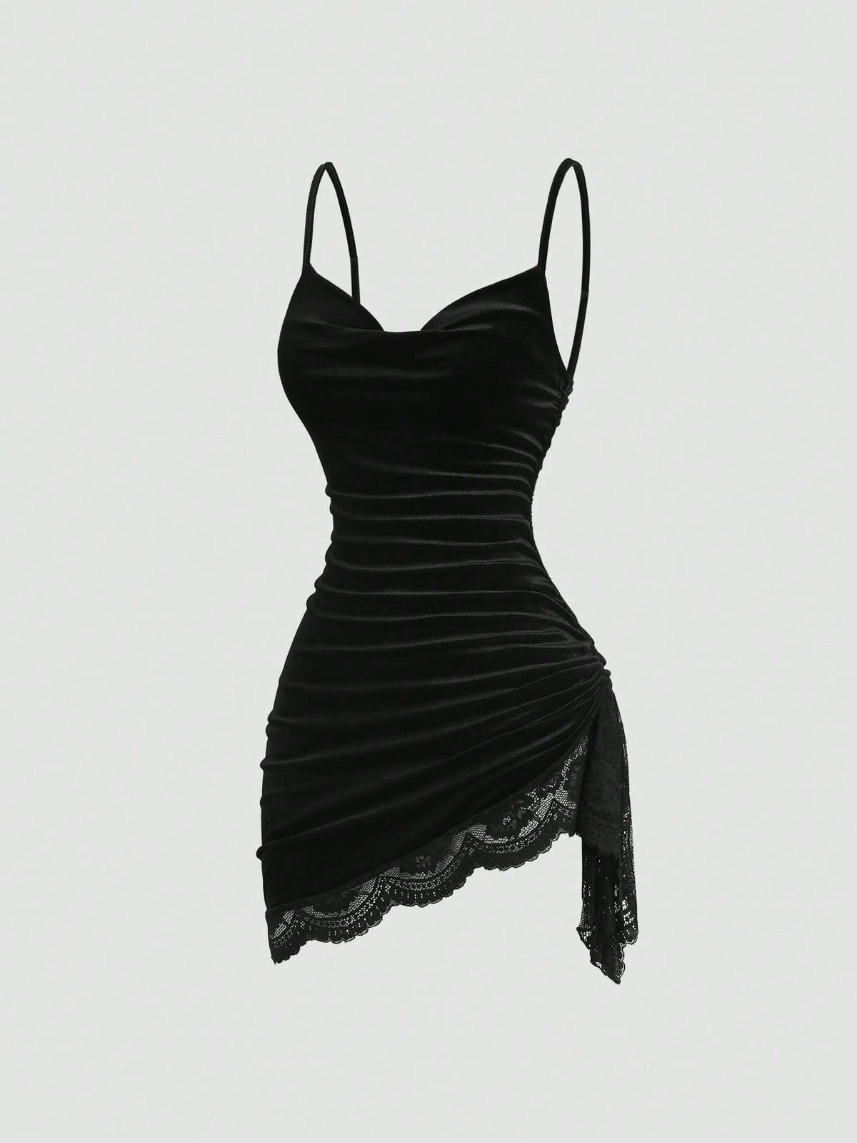 Women's Cowl Neck Lace Patchwork Pleated Cami Dress
