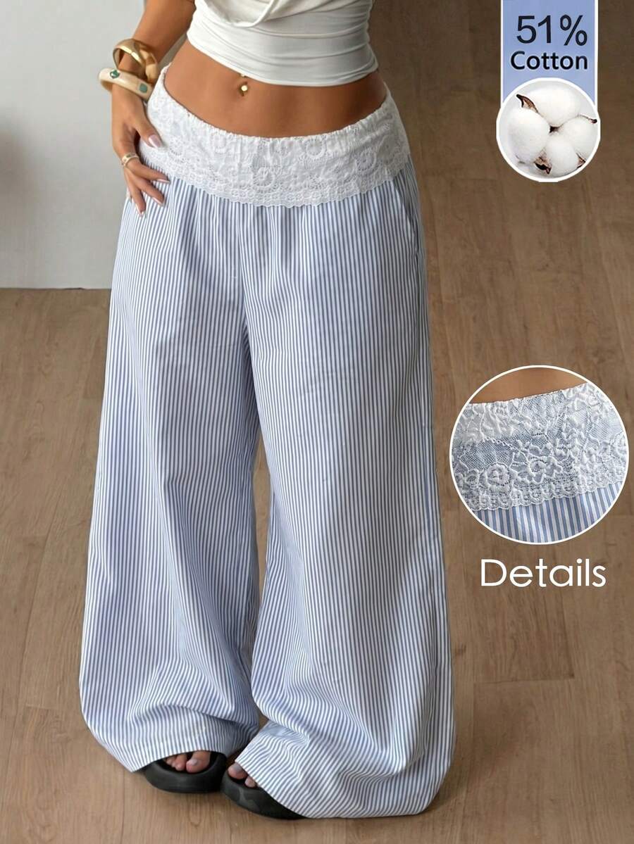 Women's loose fit straight leg lounge pants in textured knit fabric featuring an elastic drawstring waist and side pockets