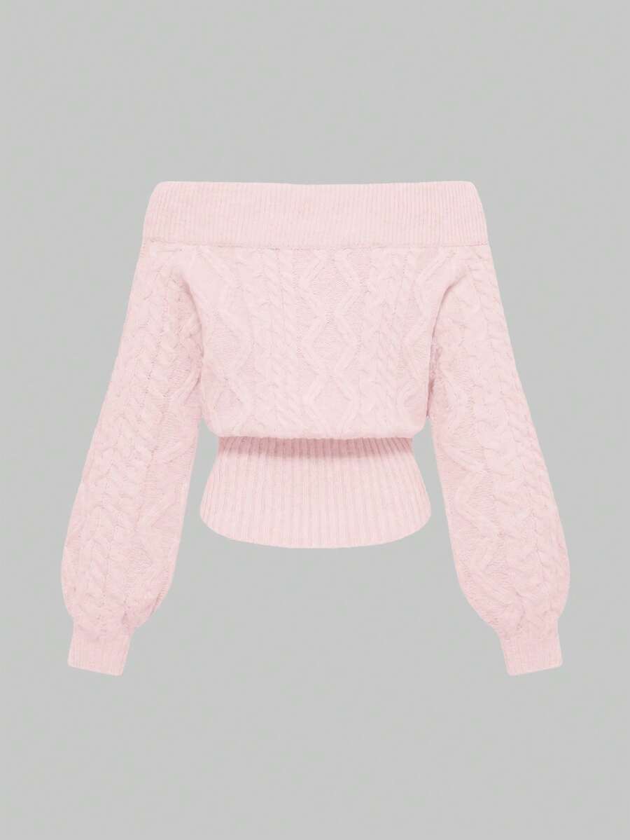 Women's off-the-shoulder rib-knit pullover sweater with three-quarter sleeves in a casual regular fit.