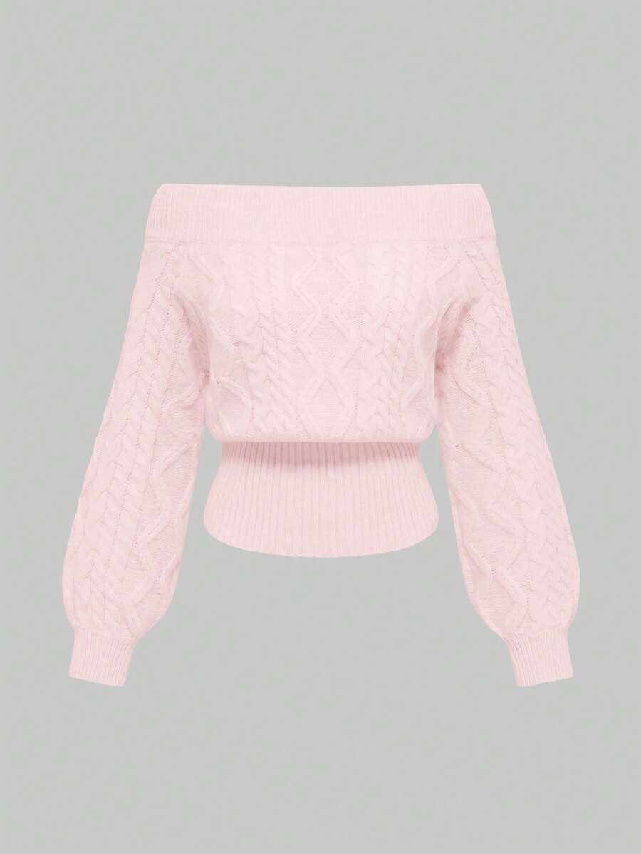 Women's off-the-shoulder rib-knit pullover sweater with three-quarter sleeves in a casual regular fit.