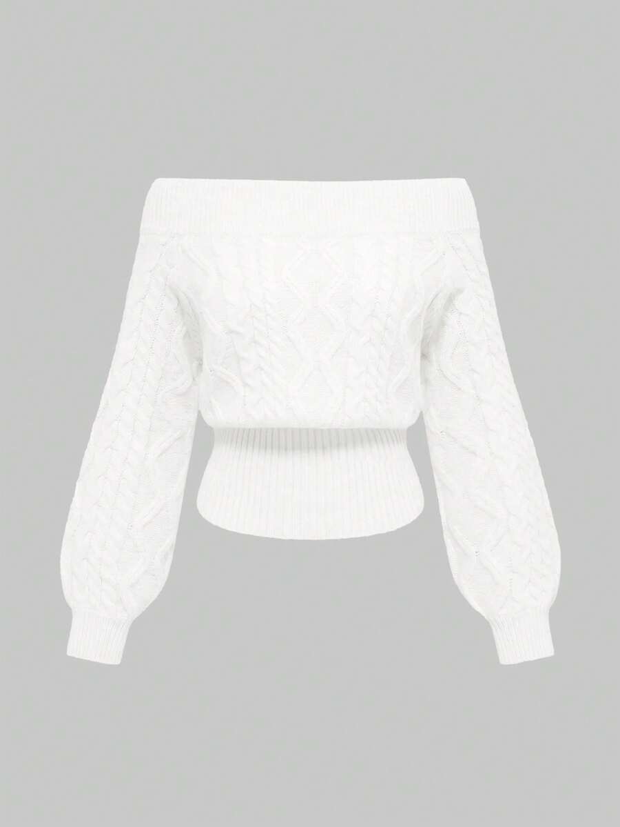 Women's off-the-shoulder rib-knit pullover sweater with three-quarter sleeves in a casual regular fit.