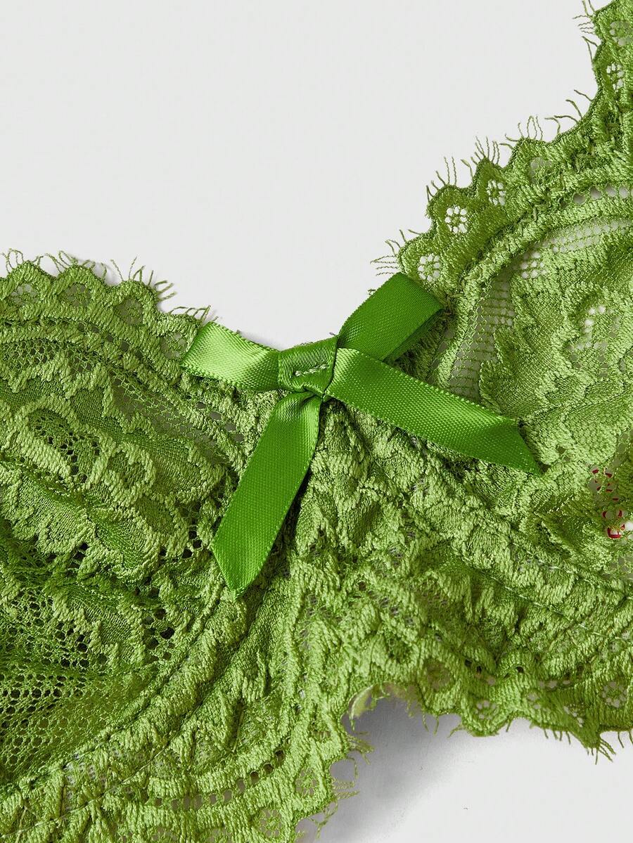 Sheer floral lace underwire triangle bra for women featuring adjustable straps and plunge cup design.