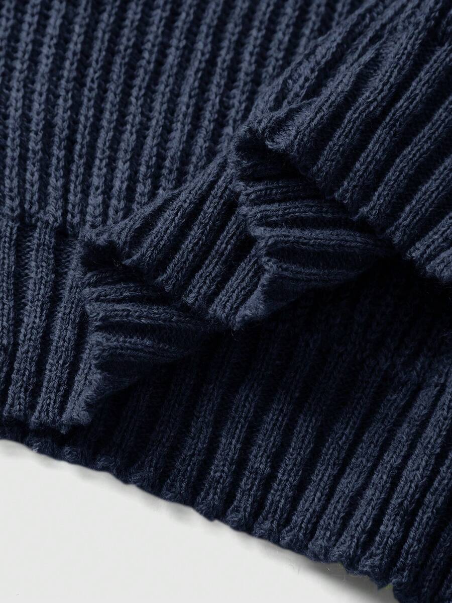 Women's rib-knit crop turtleneck sweater with long drop shoulder sleeves