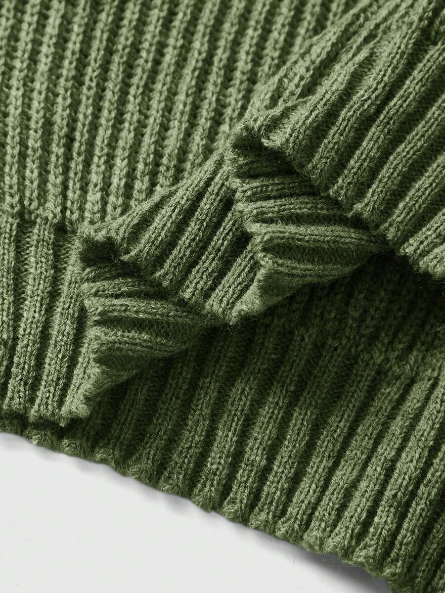 Women's rib-knit crop turtleneck sweater with long drop shoulder sleeves