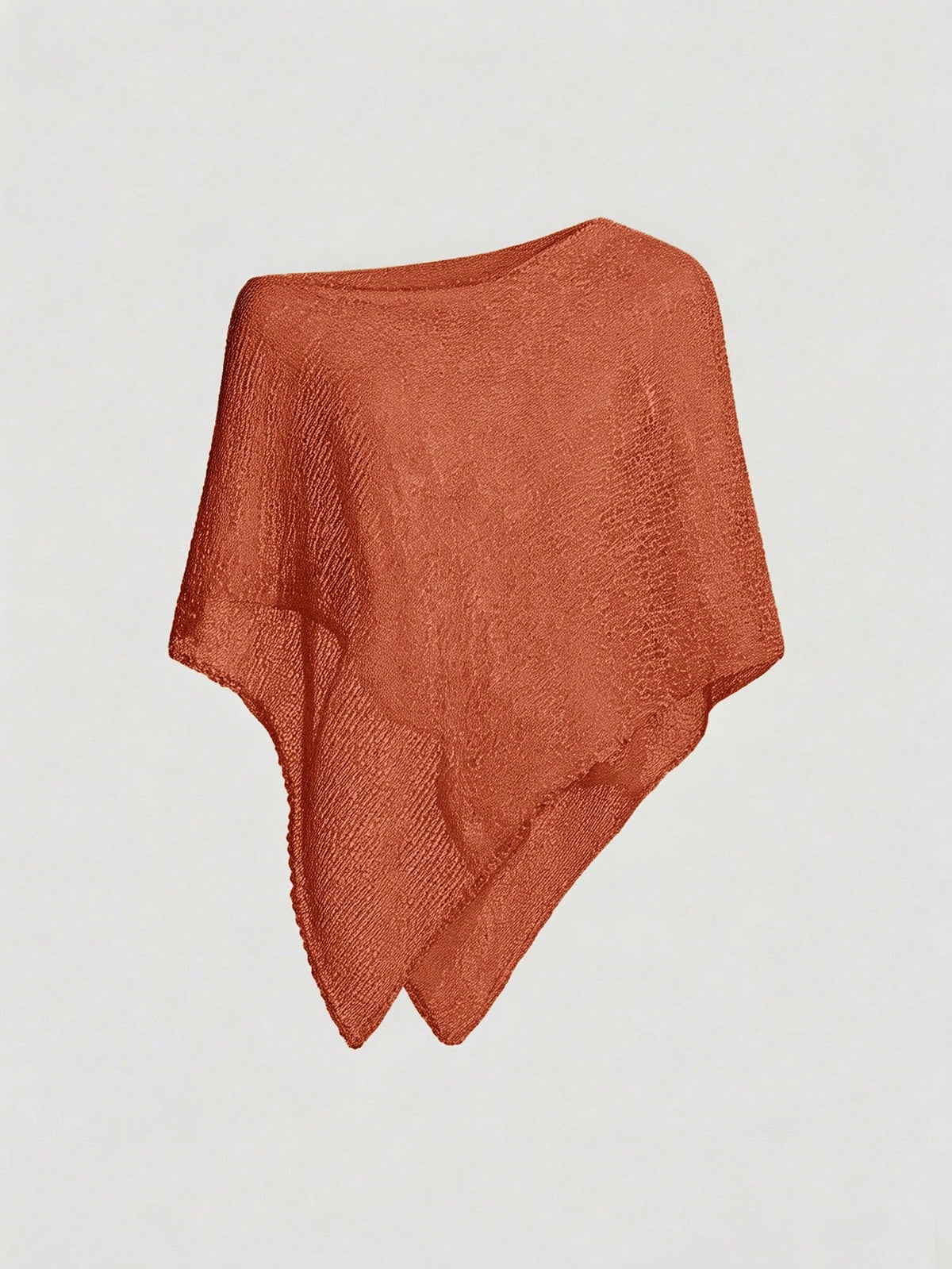Women's casual hollow knit poncho top with boat neck, cloak sleeves, and asymmetrical hem