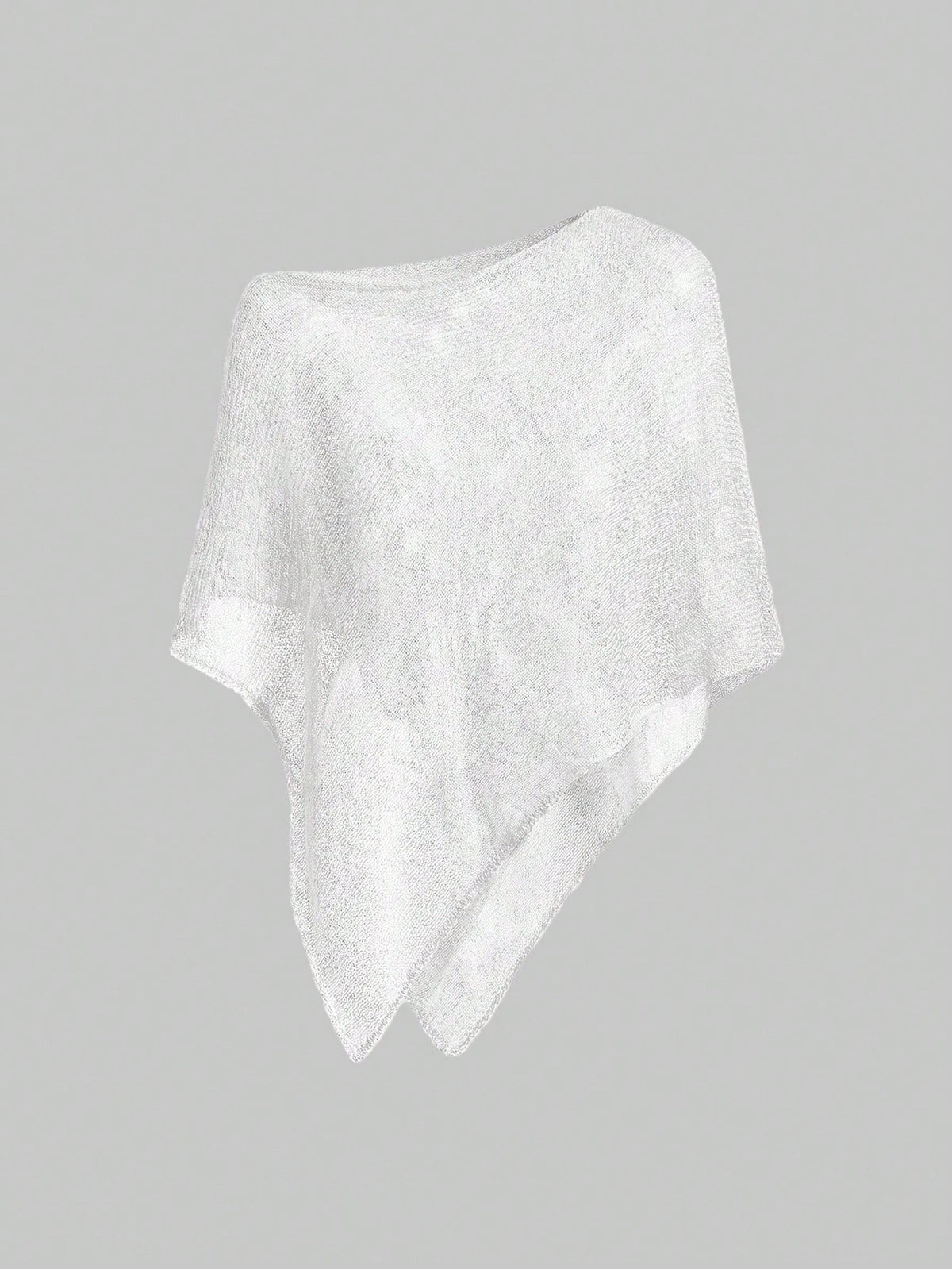 Women's casual hollow knit poncho top with boat neck, cloak sleeves, and asymmetrical hem