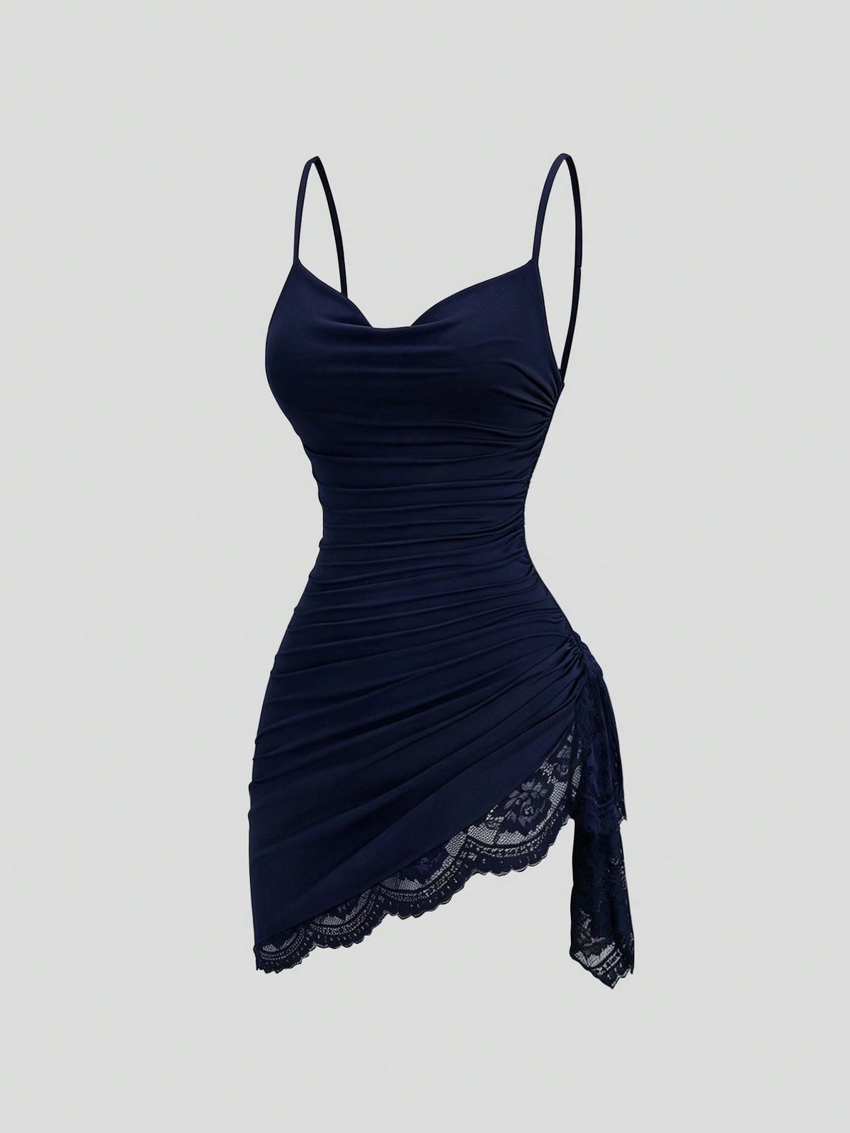 Women's Cowl Neck Lace Patchwork Pleated Cami Dress