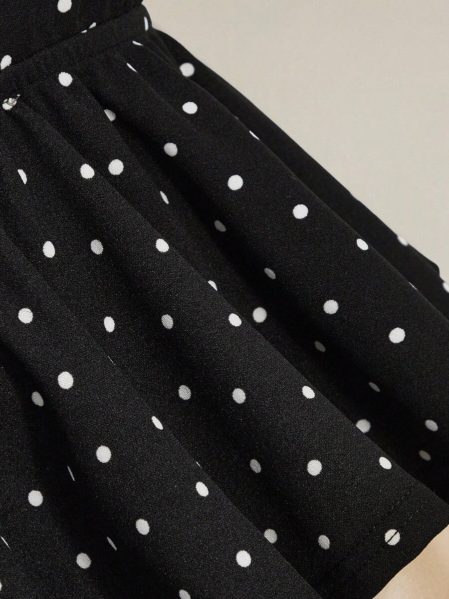 Women's polka dot print halter camisole with backless knot detail, ruched front, slim fit, and flared ruffle hem