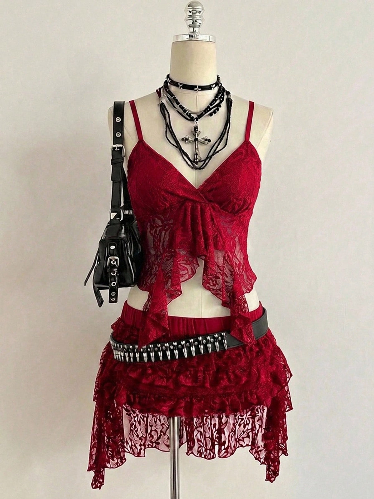 Attitoon women's Y2K style slim fit camisole top featuring contrast lace trim, spaghetti straps, plant print design, and an asymmetrical hem.