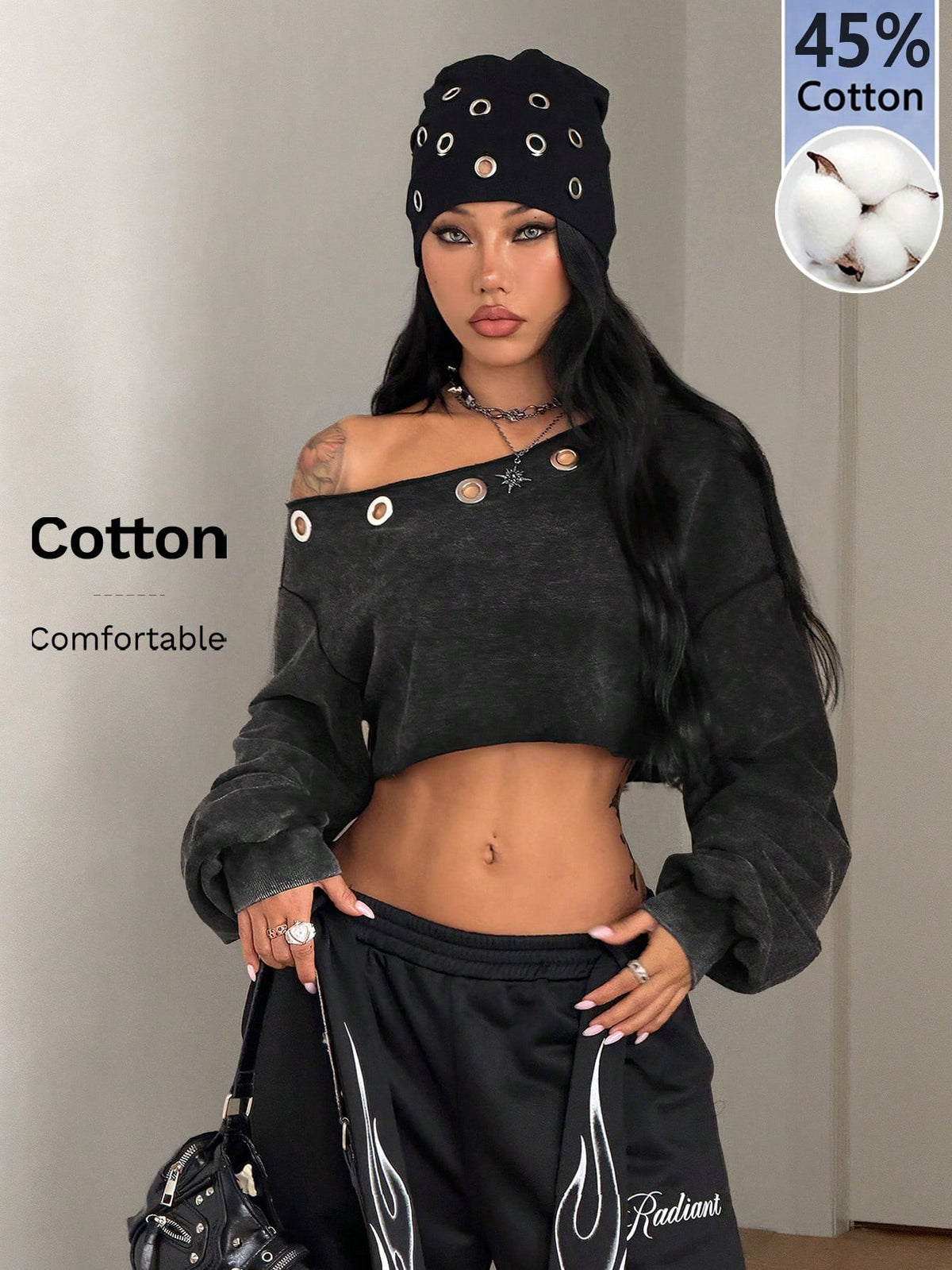 Women's plain oversized boat neck sweatshirt with long raglan sleeves in a relaxed pullover fit.
