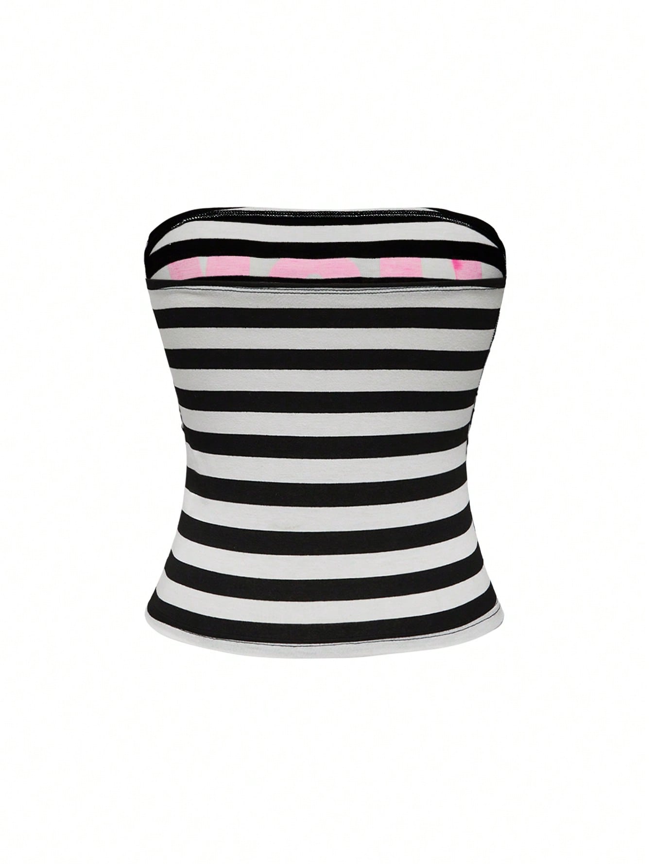 Women's Y2K bandeau crop top with ruched detail, slogan lettering, striped pattern, and star print in a strapless sleeveless cropped slim-fit style.