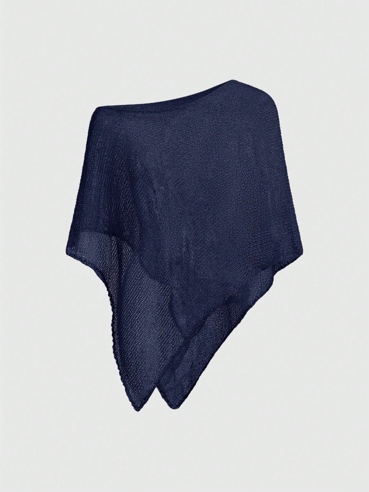 Women's casual hollow knit poncho top with boat neck, cloak sleeves, and asymmetrical hem