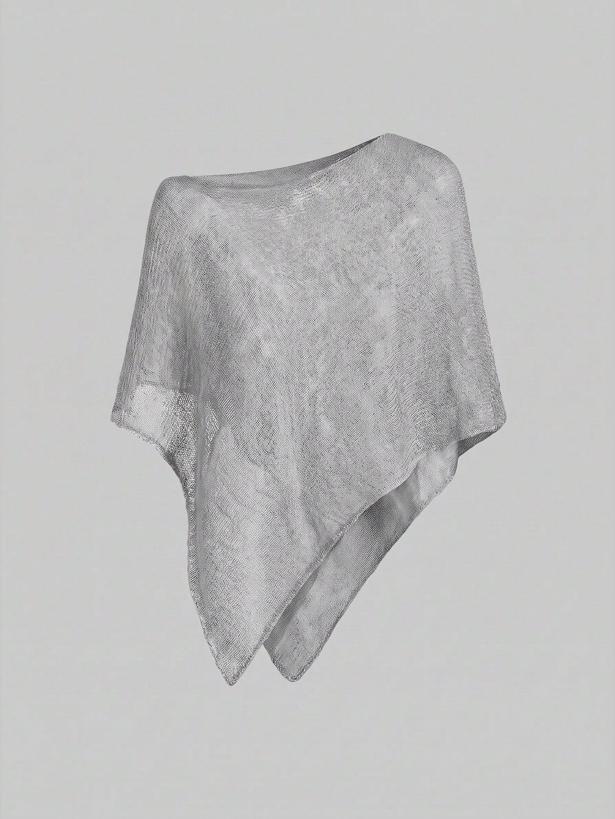 Women's casual hollow knit poncho top with boat neck, cloak sleeves, and asymmetrical hem