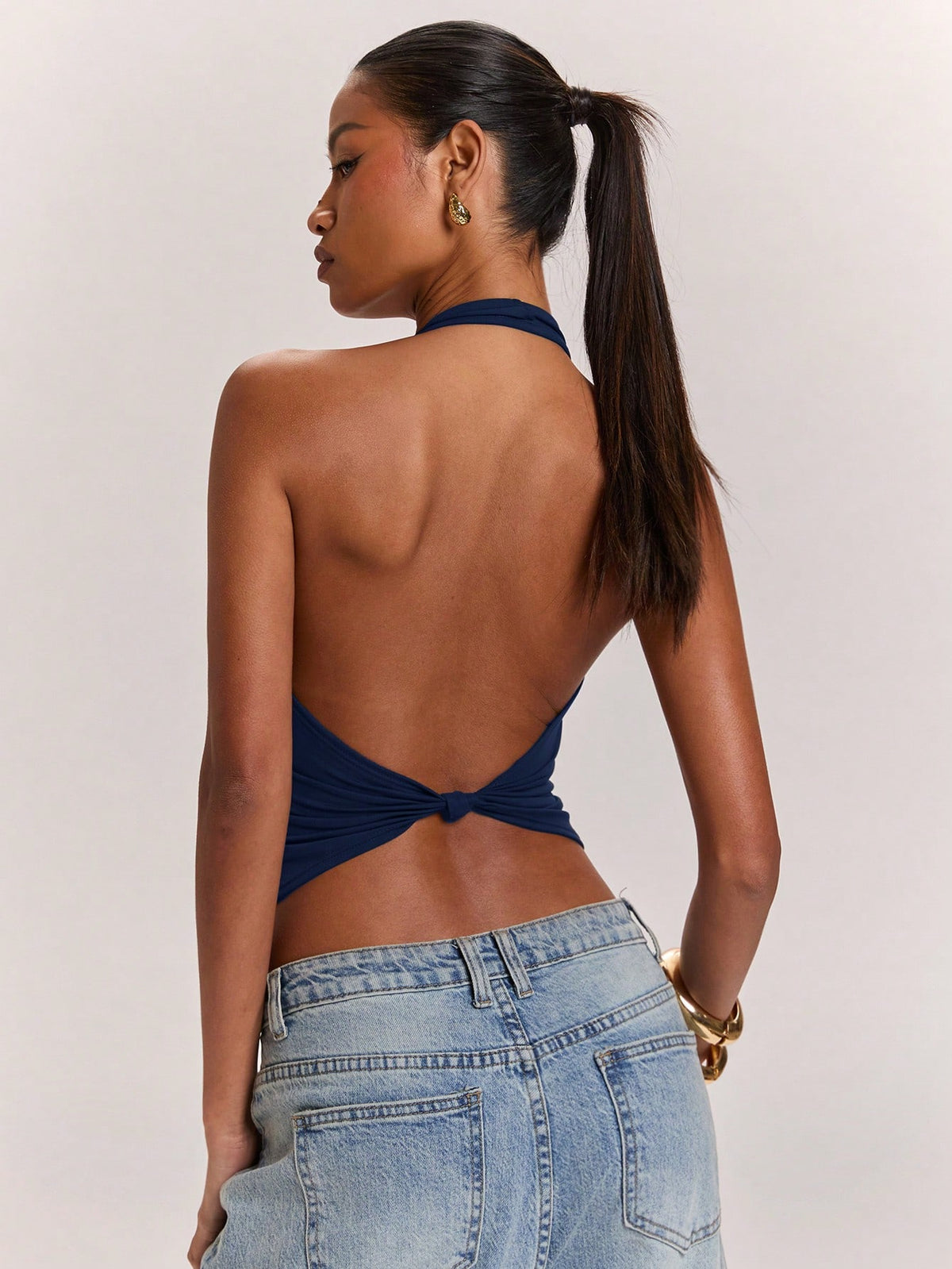 Women's Knitted Halter Backless Twisted Knot Tank Top