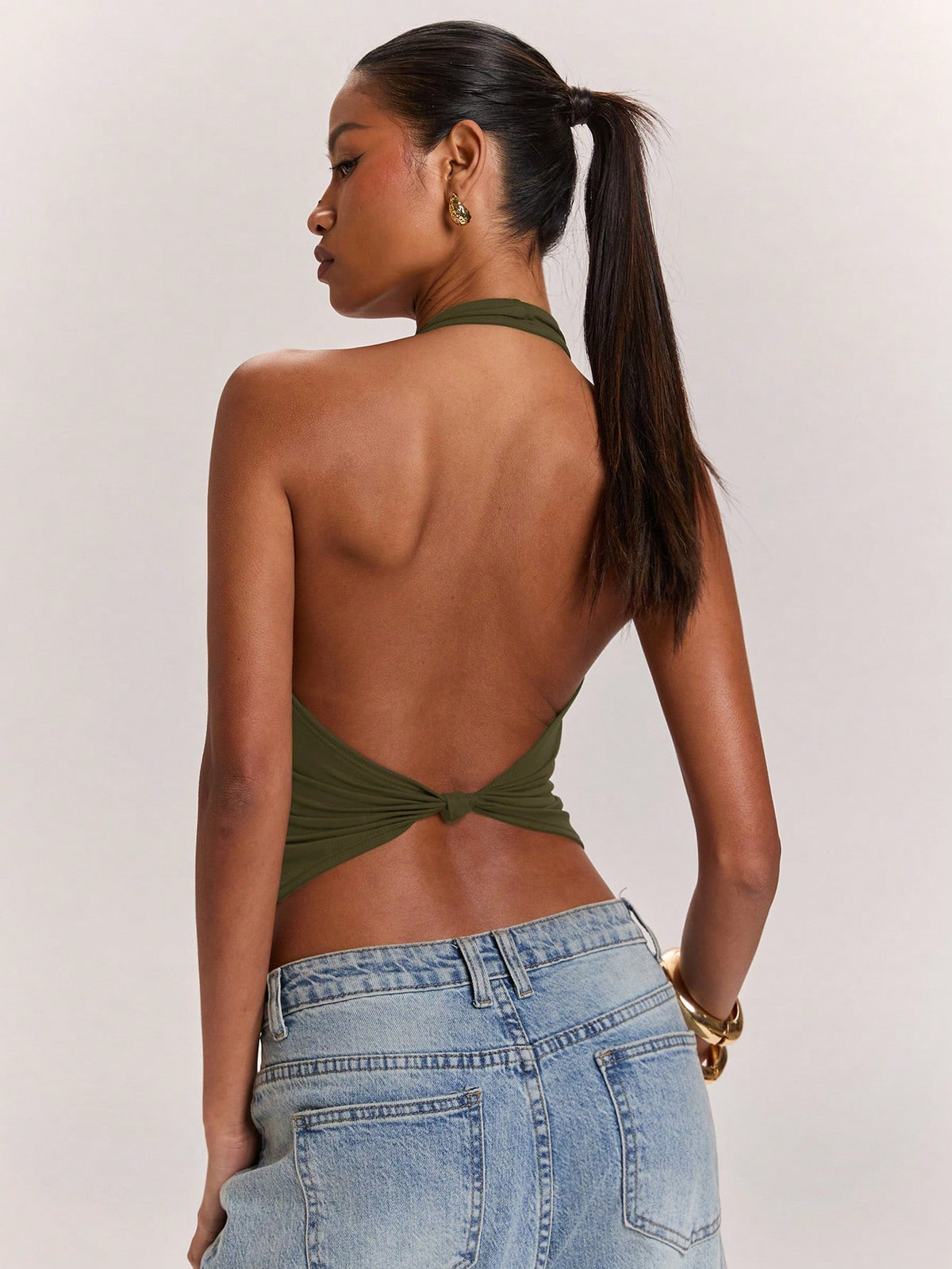 Women's Knitted Halter Backless Twisted Knot Tank Top
