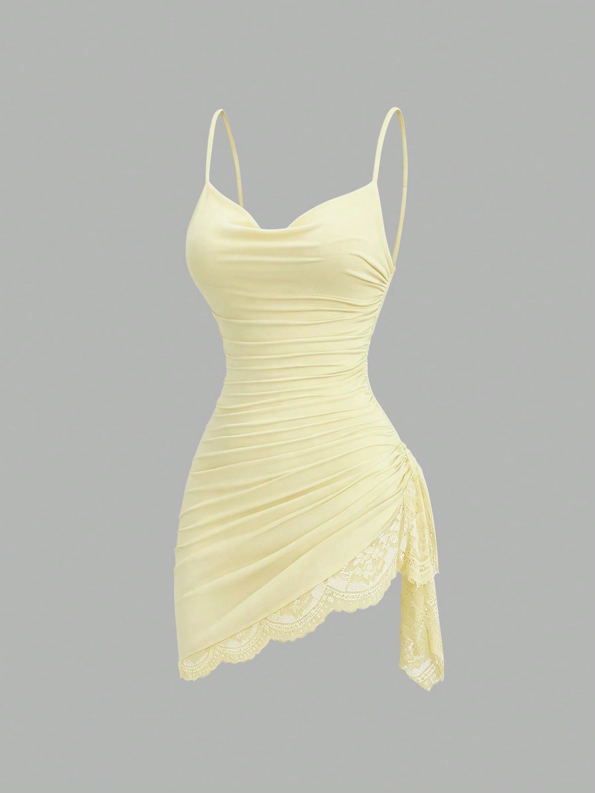 Women's Cowl Neck Lace Patchwork Pleated Cami Dress