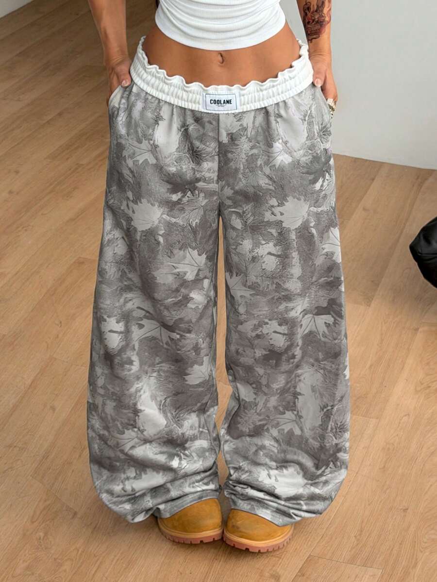 Women's striped straight leg casual trousers with elastic mid waist and side pockets