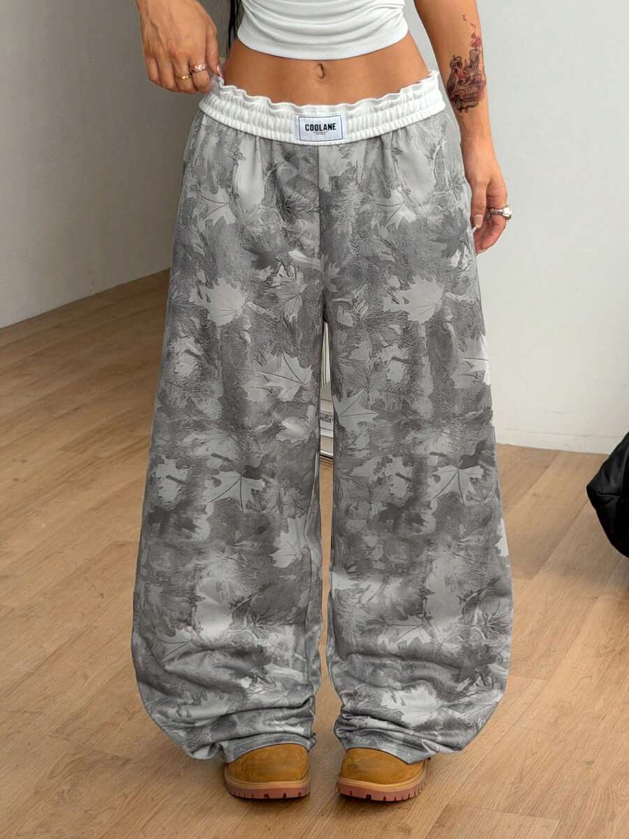 Women's striped straight leg casual trousers with elastic mid waist and side pockets