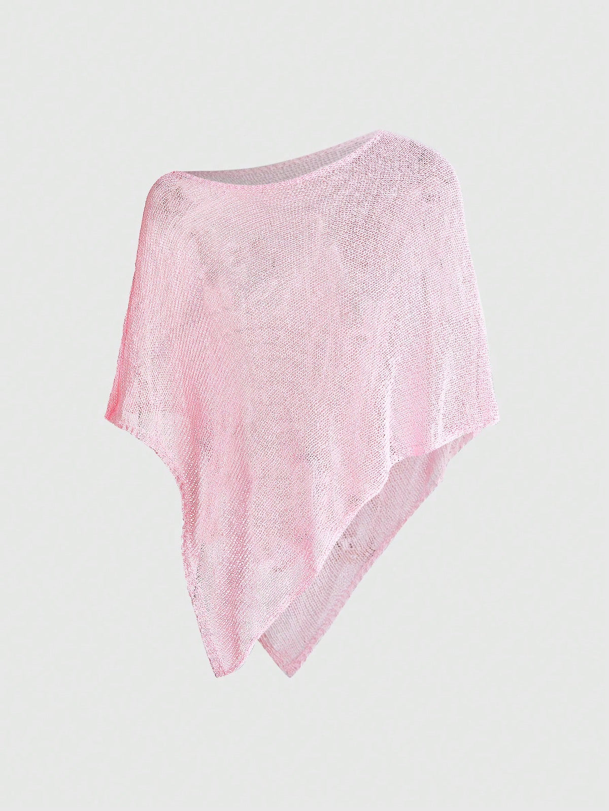 Women's casual hollow knit poncho top with boat neck, cloak sleeves, and asymmetrical hem