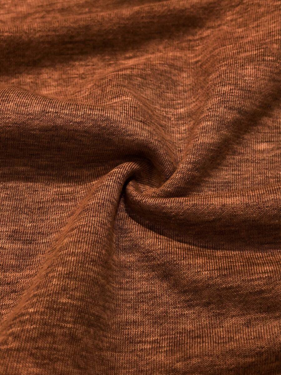 Women's brown waist-cinching sweatshirt featuring a round neck, drop shoulder long sleeves, and rib-knit cuffs.