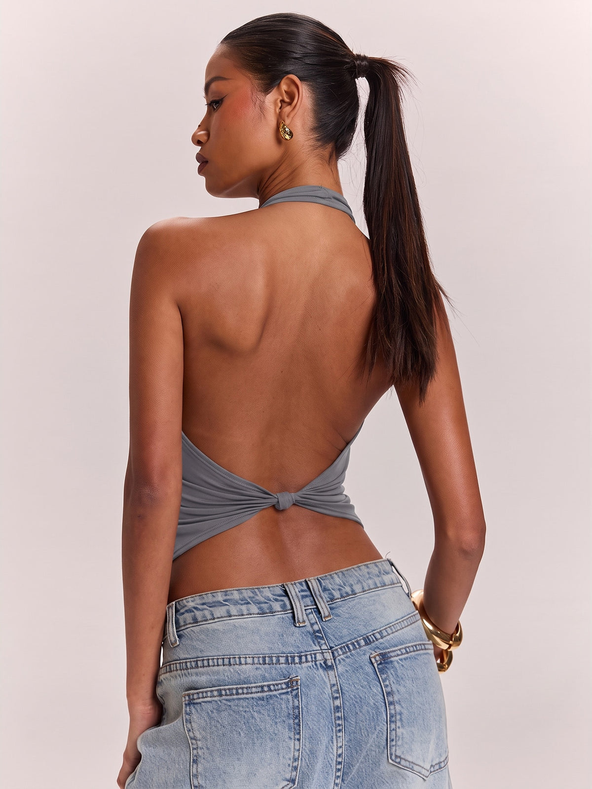 Women's Knitted Halter Backless Twisted Knot Tank Top