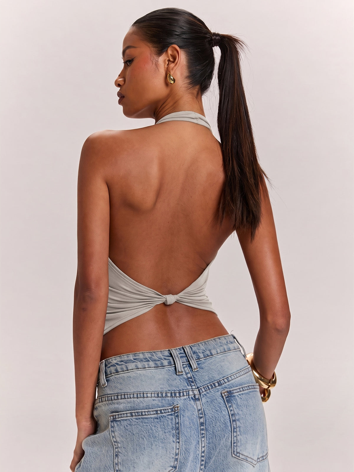 Women's Knitted Halter Backless Twisted Knot Tank Top