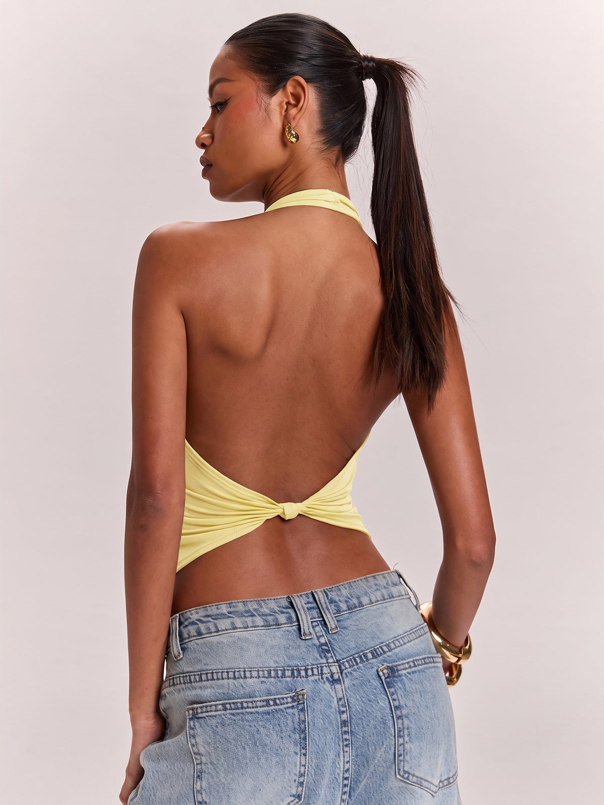 Women's Knitted Halter Backless Twisted Knot Tank Top