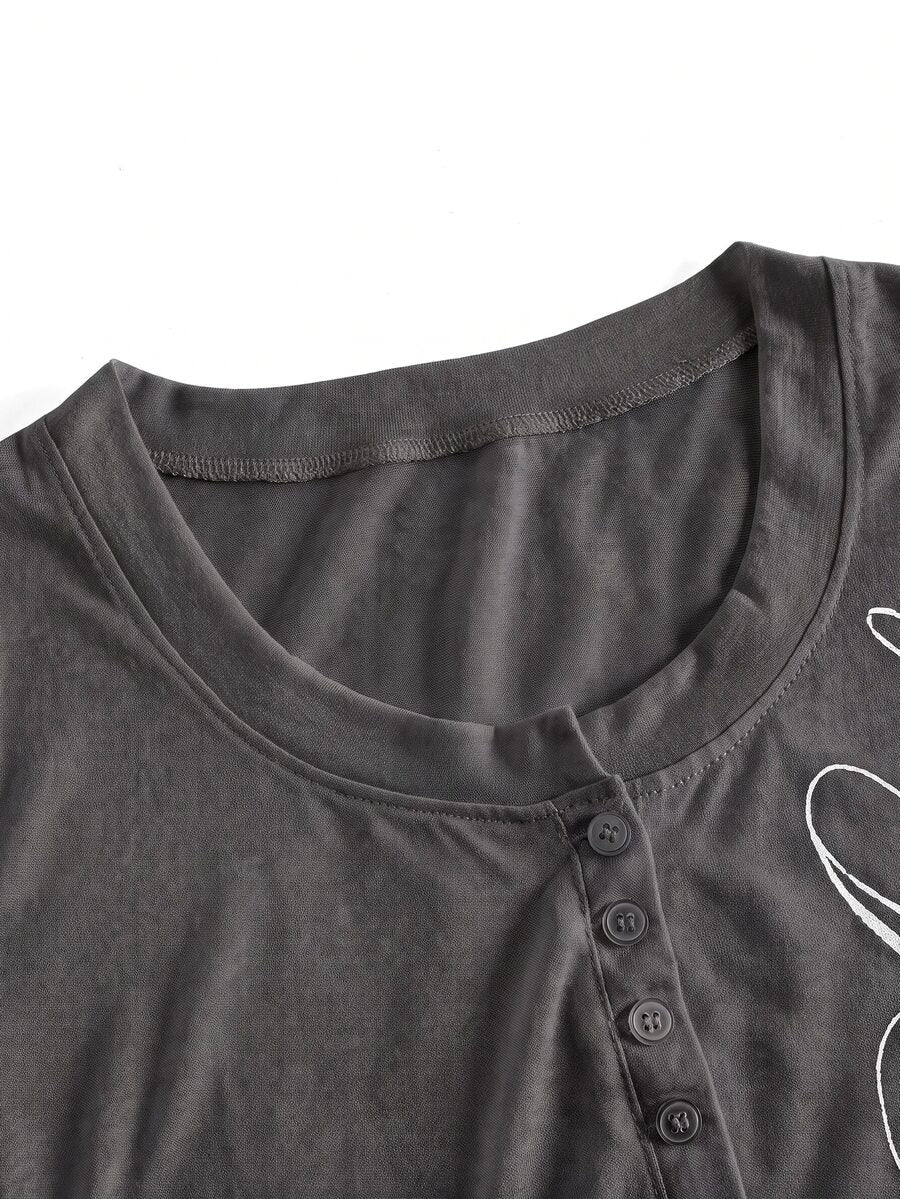 Women's slim fit long sleeve rib-knit henley shirt with scoop neckline and front buttons