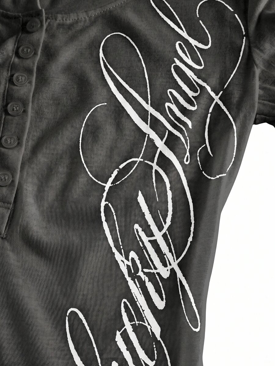 Women's slim fit long sleeve rib-knit henley shirt with scoop neckline and front buttons