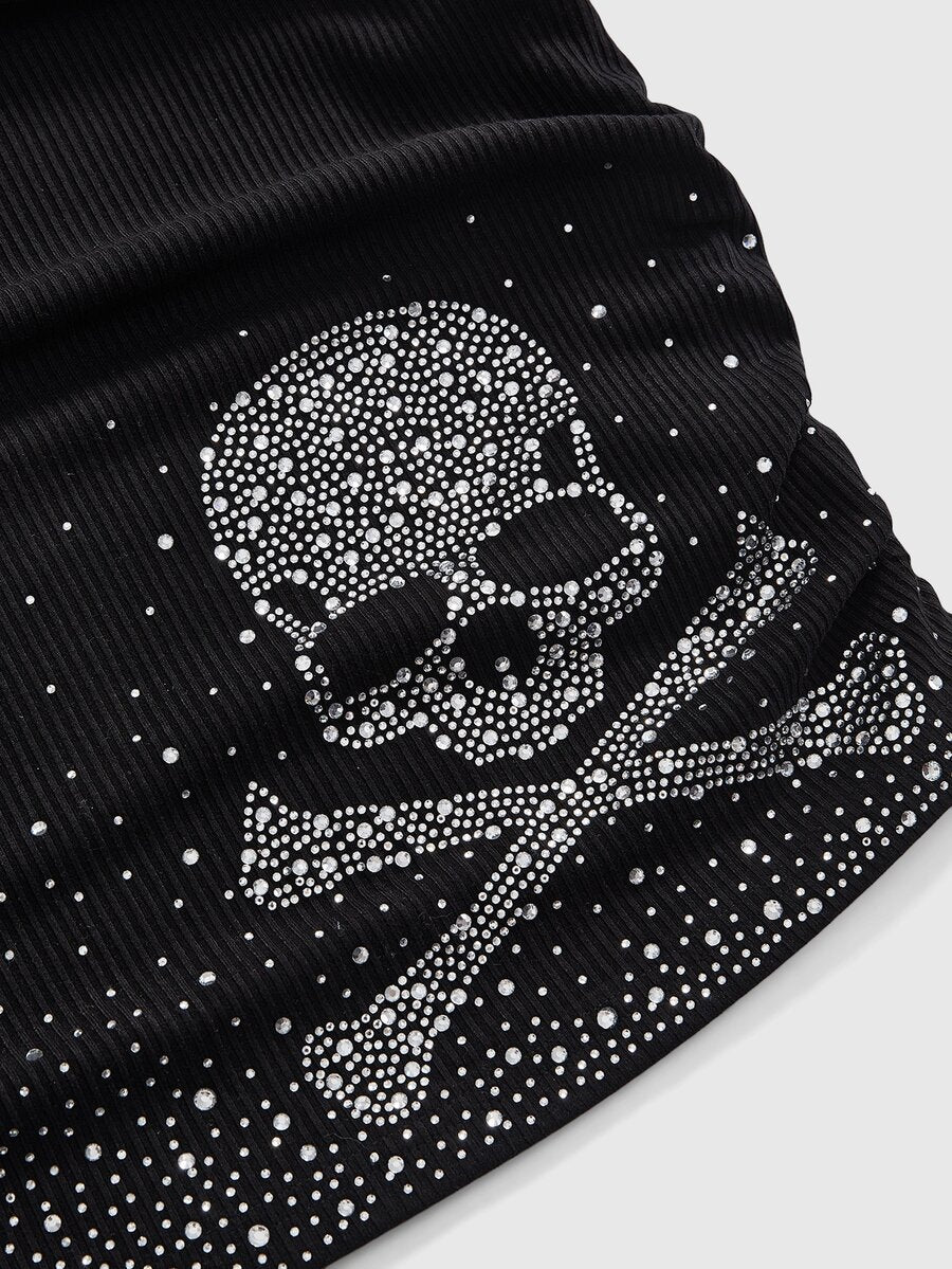 Women's sleeveless star print tank mini dress featuring a scoop neckline and slim fit in black knitted fabric.