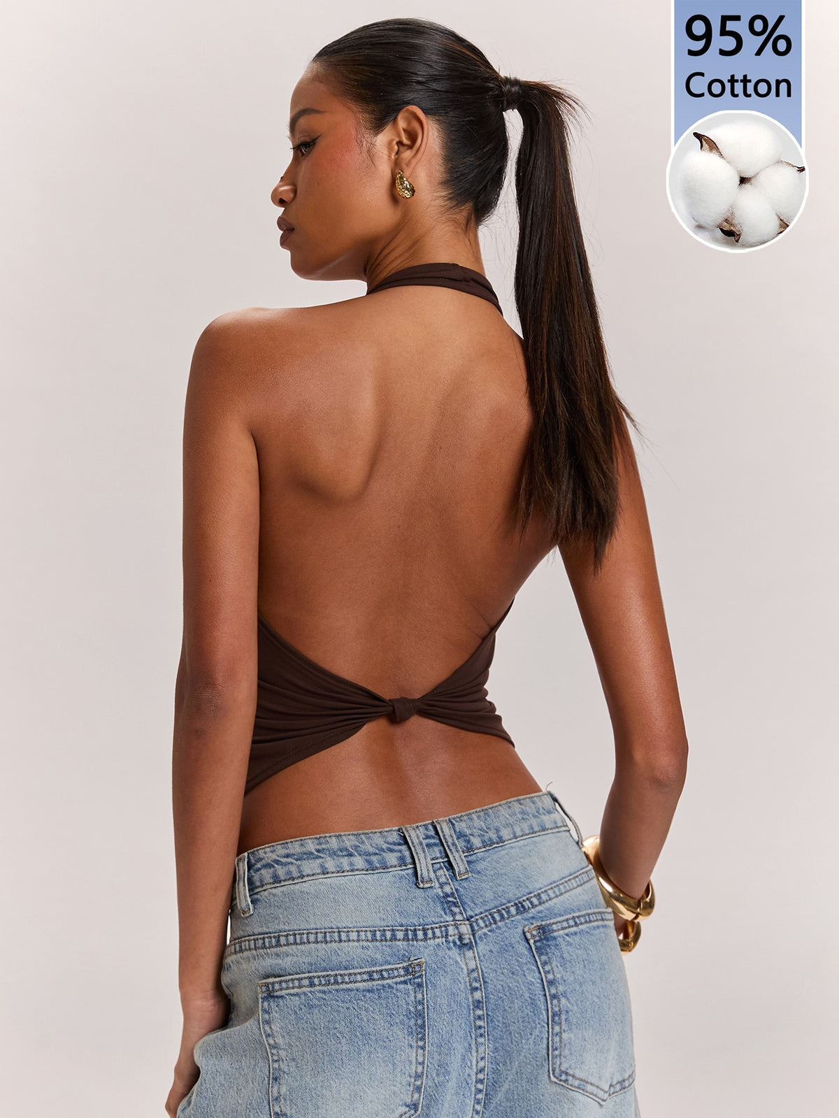 Women's Knitted Halter Backless Twisted Knot Tank Top
