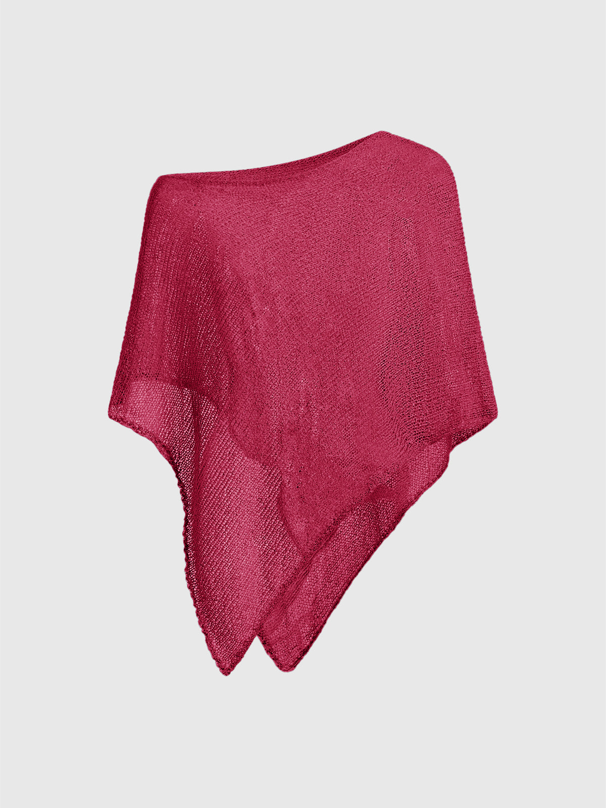 Women's casual hollow knit poncho top with boat neck, cloak sleeves, and asymmetrical hem