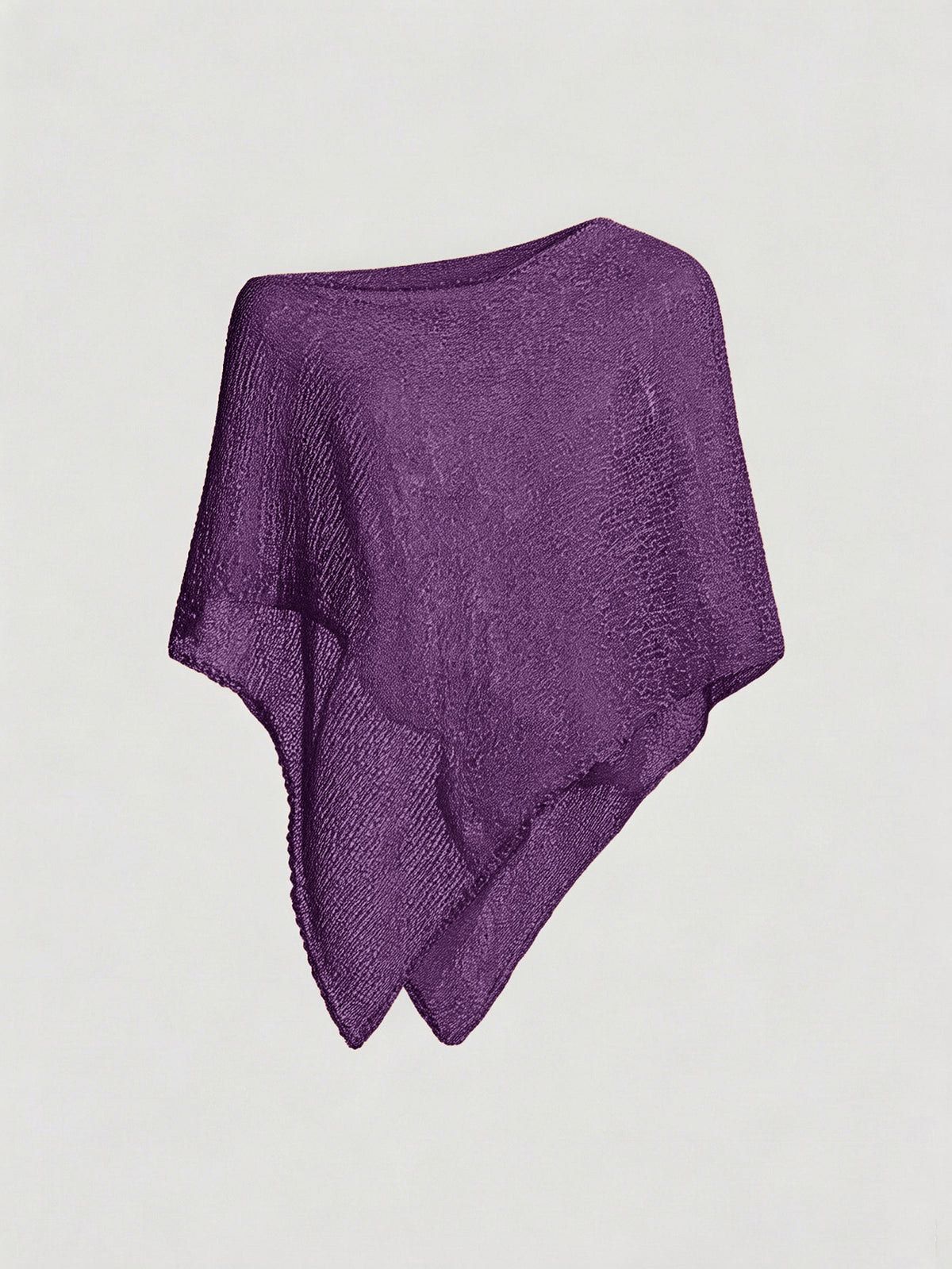 Women's casual hollow knit poncho top with boat neck, cloak sleeves, and asymmetrical hem