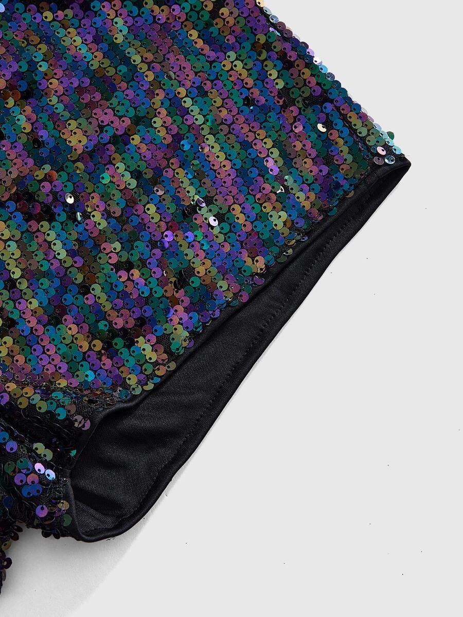 Women's sparkling glitter sequin mini shorts with ultra low waist and skinny fit