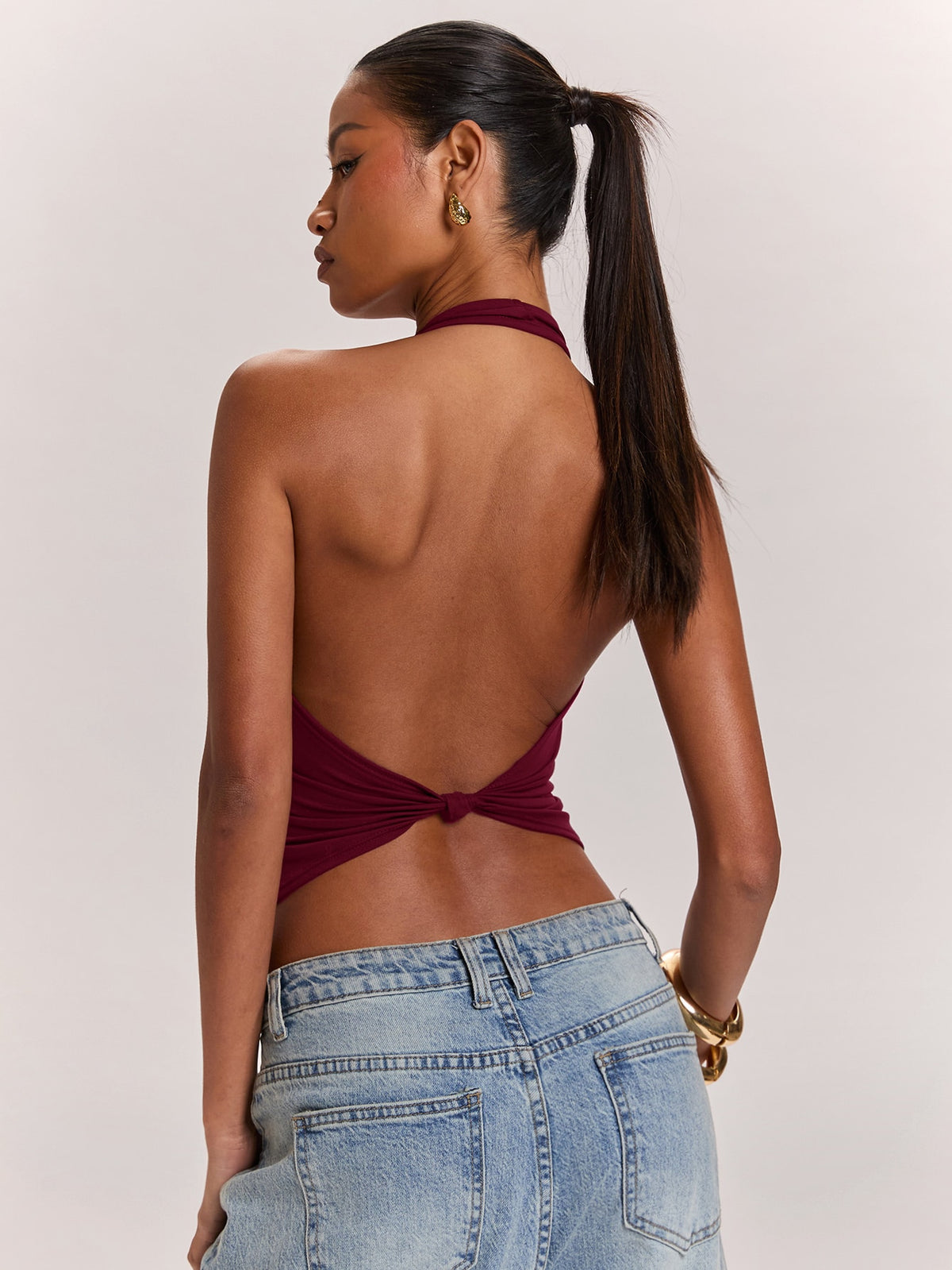 Women's Knitted Halter Backless Twisted Knot Tank Top