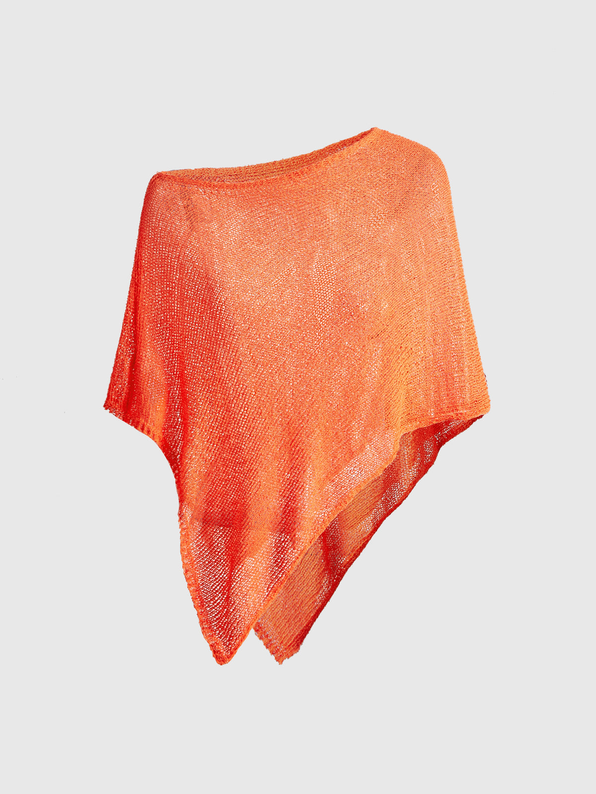 Women's casual hollow knit poncho top with boat neck, cloak sleeves, and asymmetrical hem