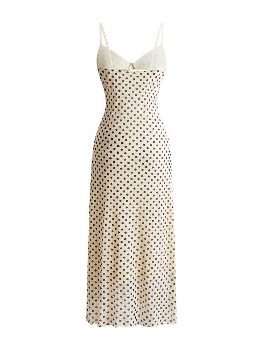 Women's sleeveless plaid cami maxi dress with spaghetti straps, backless detail, and a split thigh mermaid hem.