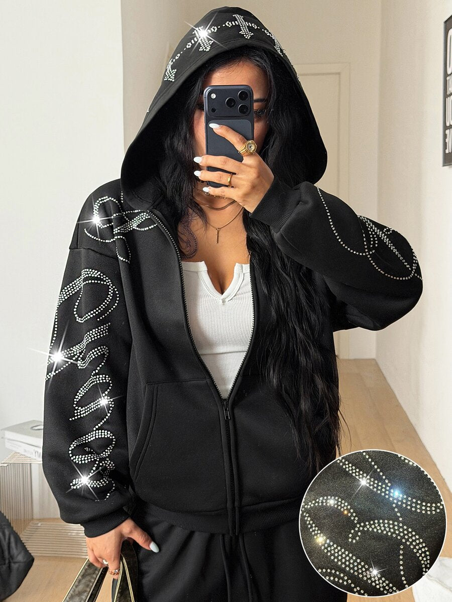 Women's brown leopard print zip-up hoodie with contrast faux fur trim and long bishop sleeves