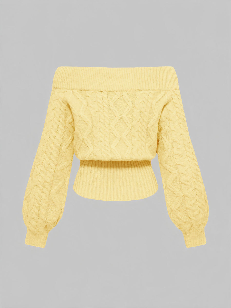 Women's off-the-shoulder rib-knit pullover sweater with three-quarter sleeves in a casual regular fit.